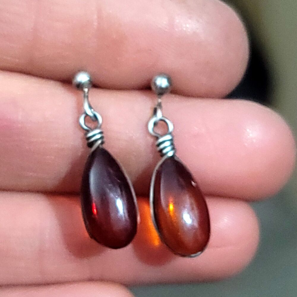 925 Sterling Silver Amber Drop Earrings